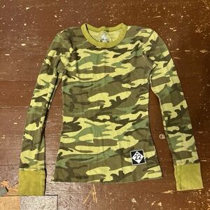Women's Green Camo Long Sleeve Ribbed Tee by M 22